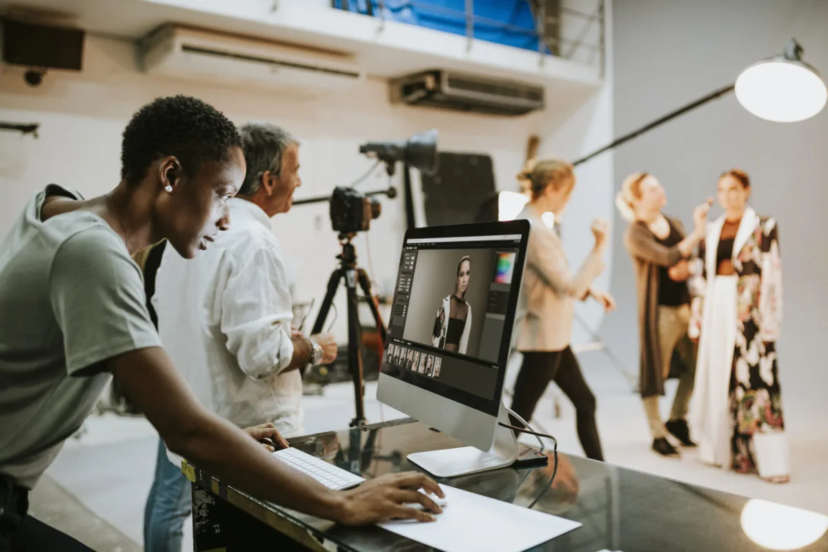 image of fashion photo shoot with model and crew